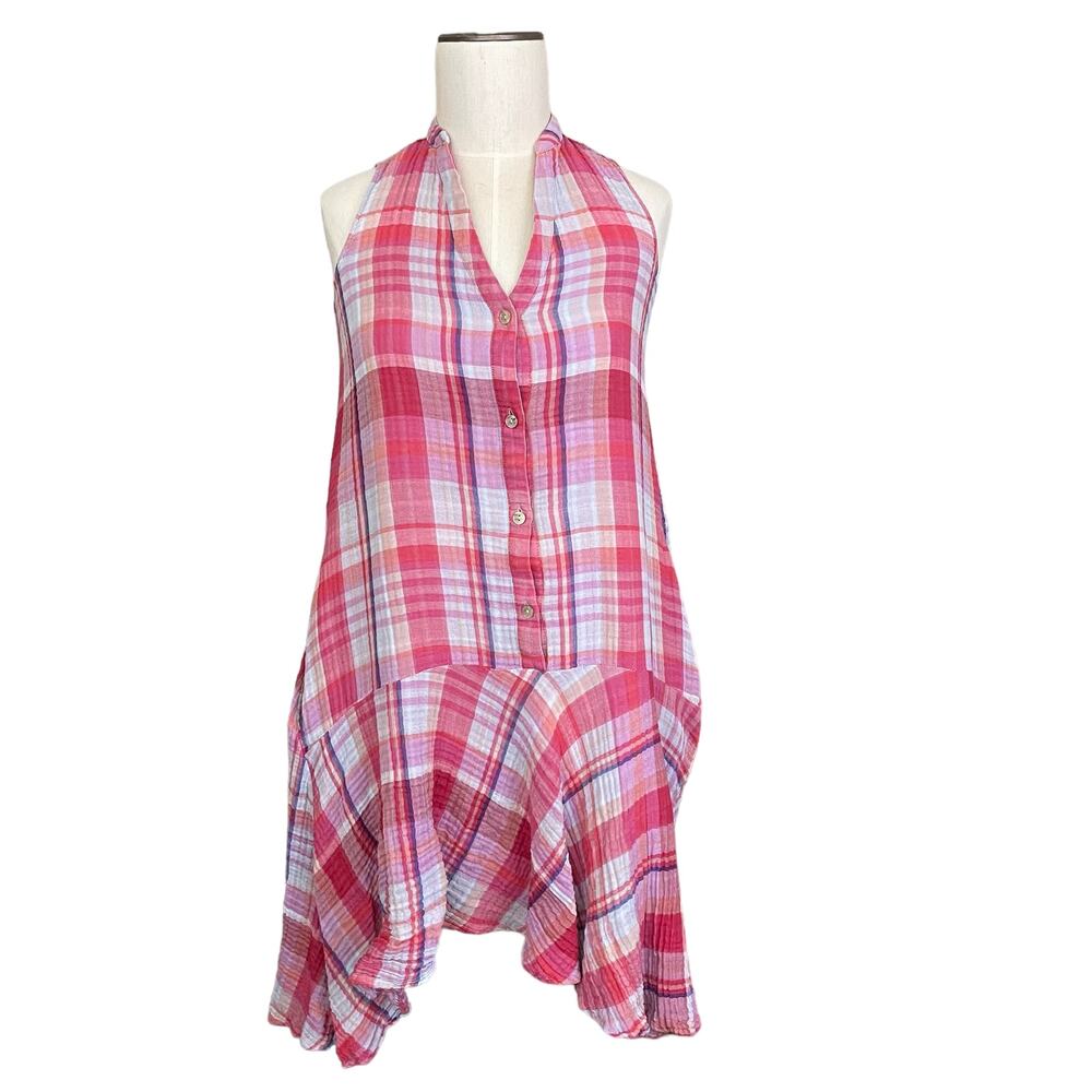 Maeve Anthropologie Dress Womens XS Pink Gingham Plaid Sleeveless Pockets